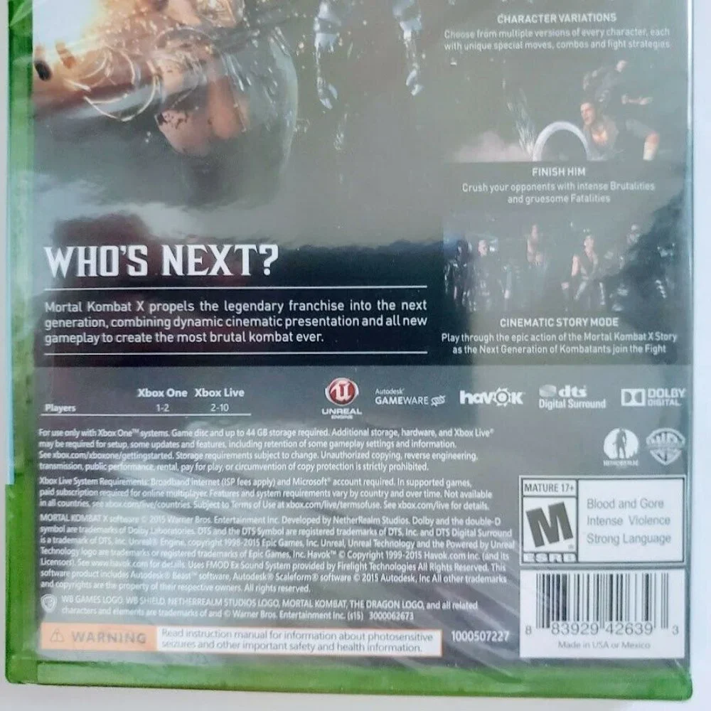 Mortal Kombat X Microsoft Xbox One Video Game Warner Bros Fighting New Sealed